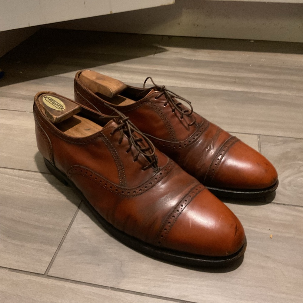 Florsheim Imperial Vintage Men’s Cap Toe Brown Leather Shoes Wood Inserts, 10-11